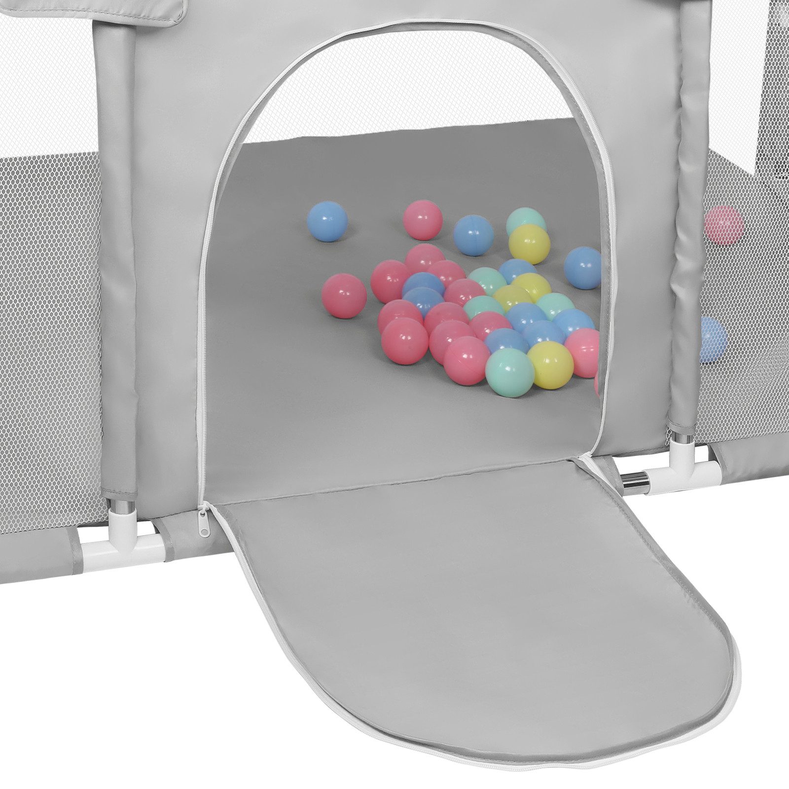 JEOBEST Laufstall Baby Laufgitter - Große Sicherheitsspielplatz, 180x120x66cm - mit Basketball-Netz 50 Ozeanbälle und 4 bunten Ringen – Bild 4 von 4