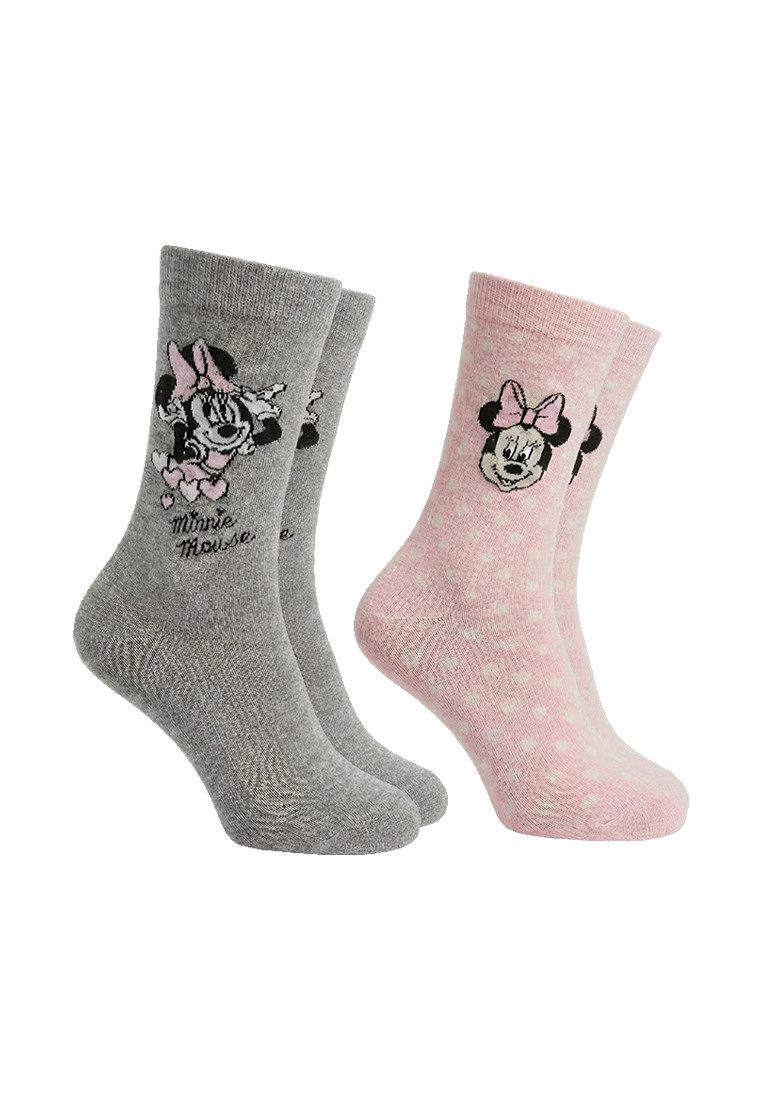 ONOMATO! Socken Disney Minnie Mouse Damen Socken 2er Pack grau rosa (2-Paar)