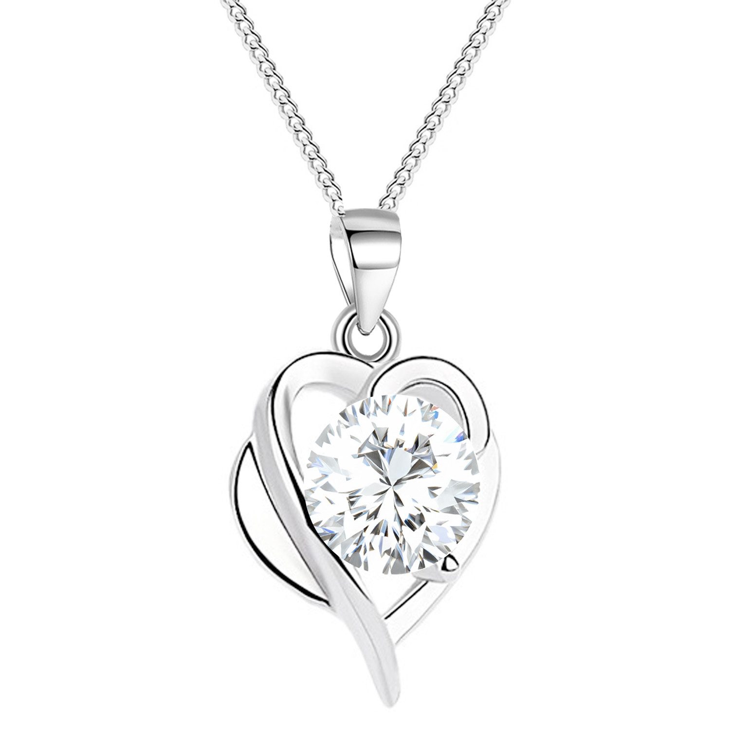 Kette mit Anhänger 925 Silber Halskette Tropfen Herz Anhänger Zirkonia Kette Tropfenform