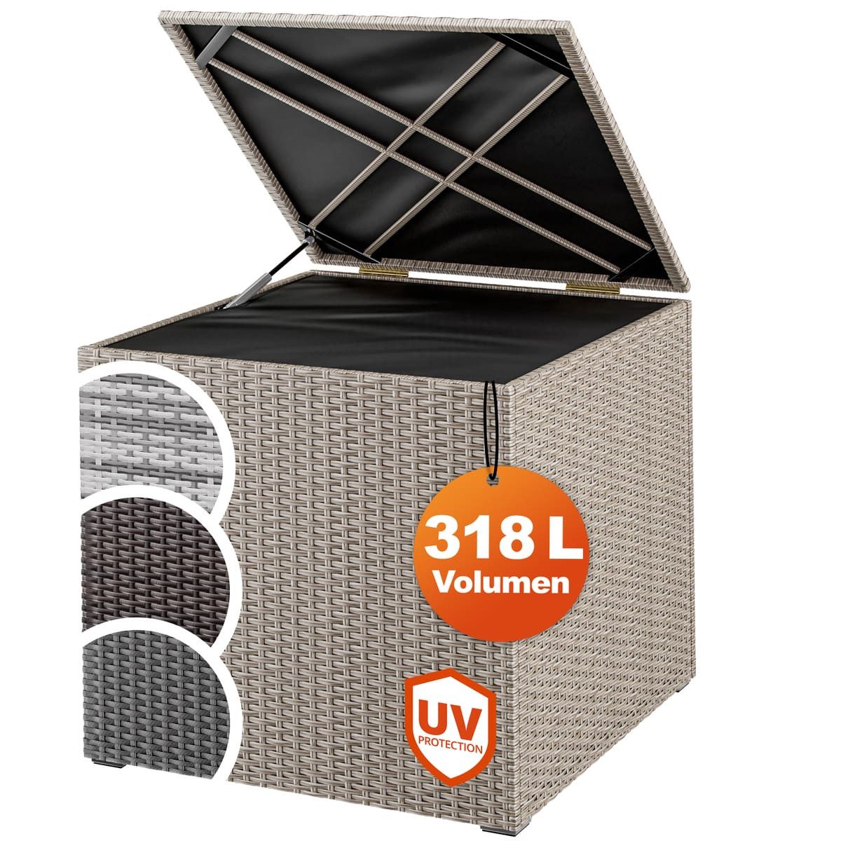 Casaria Auflagenbox, 318 L mit Deckel 75x75x70cm Wasserdicht Gasdruckfeder Garten