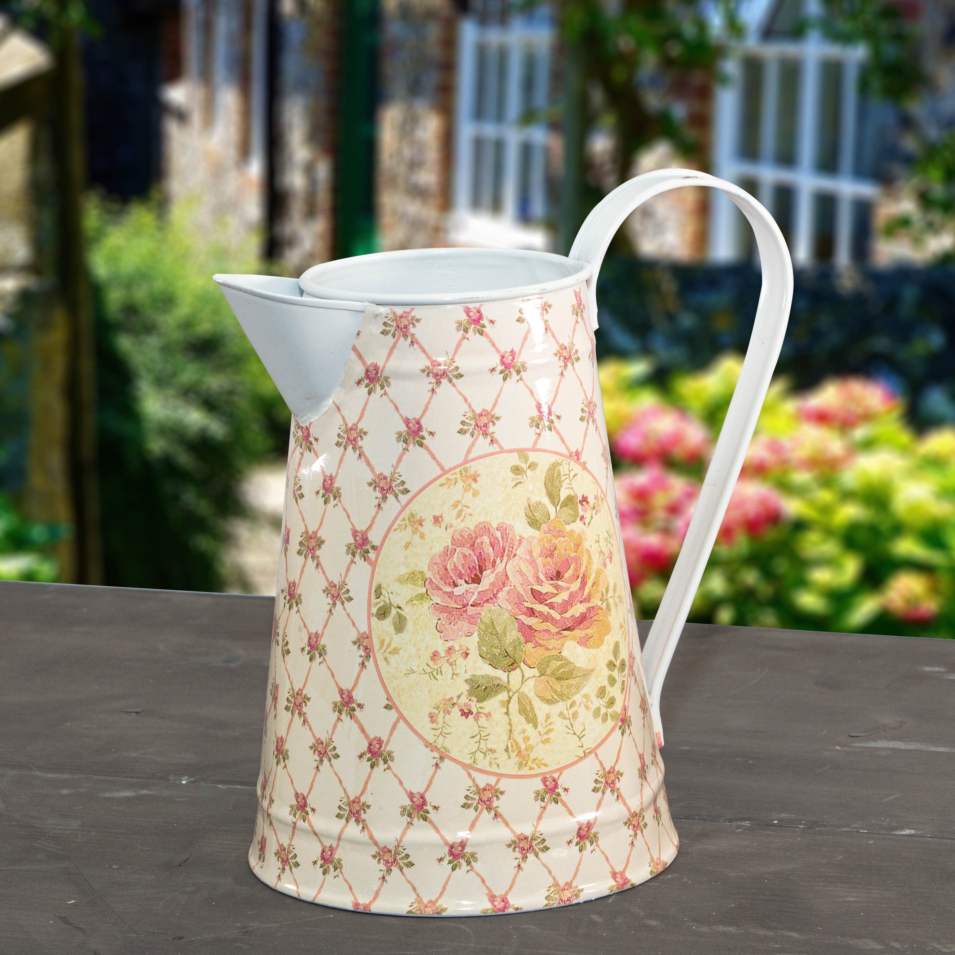 Wanddekoobjekt Vintage Blumen Kanne - Blechkanne Karaffe Landhaus Milchkanne