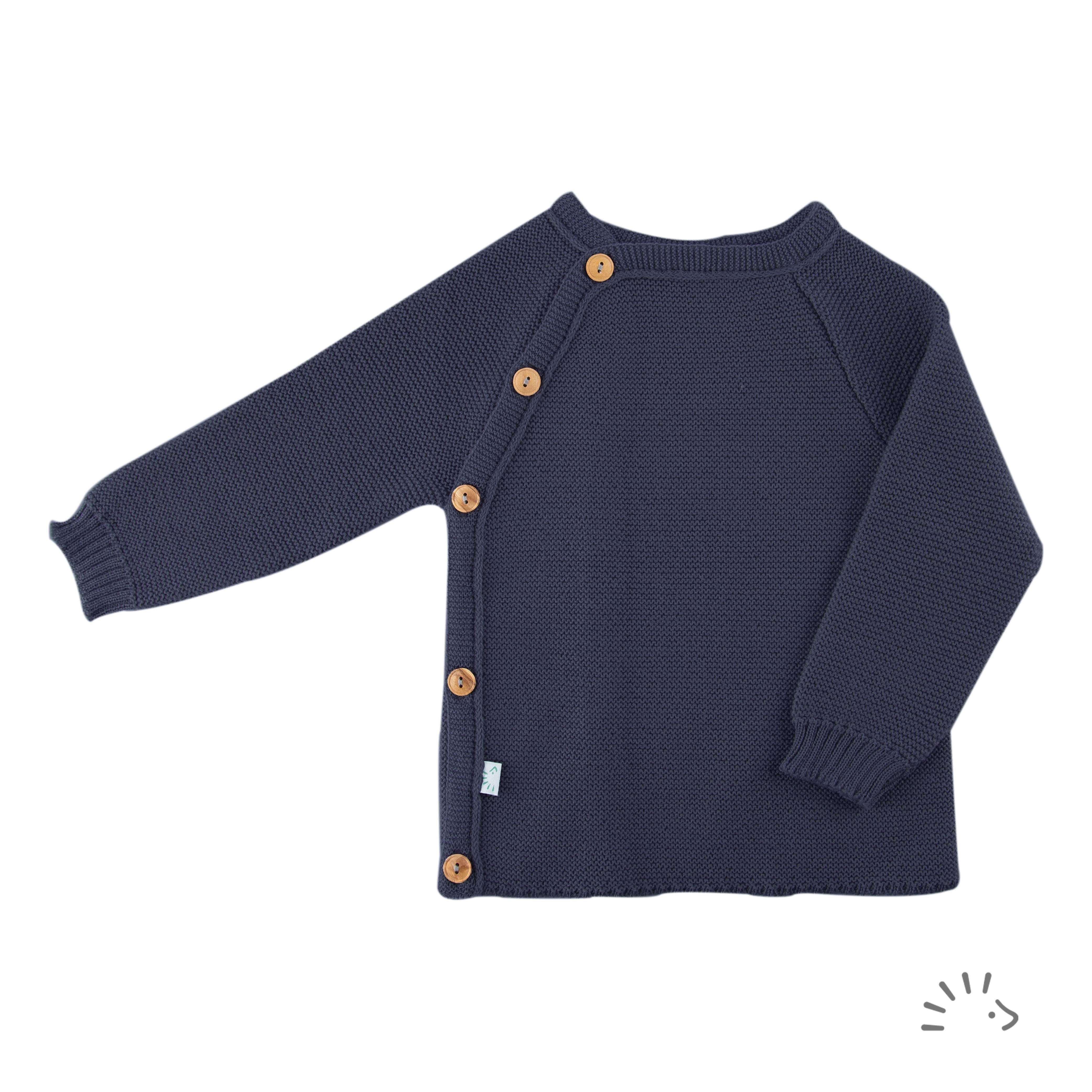 Popolini Wollpullover Iobio Wickelpullover Babypullover aus Wolle Marine