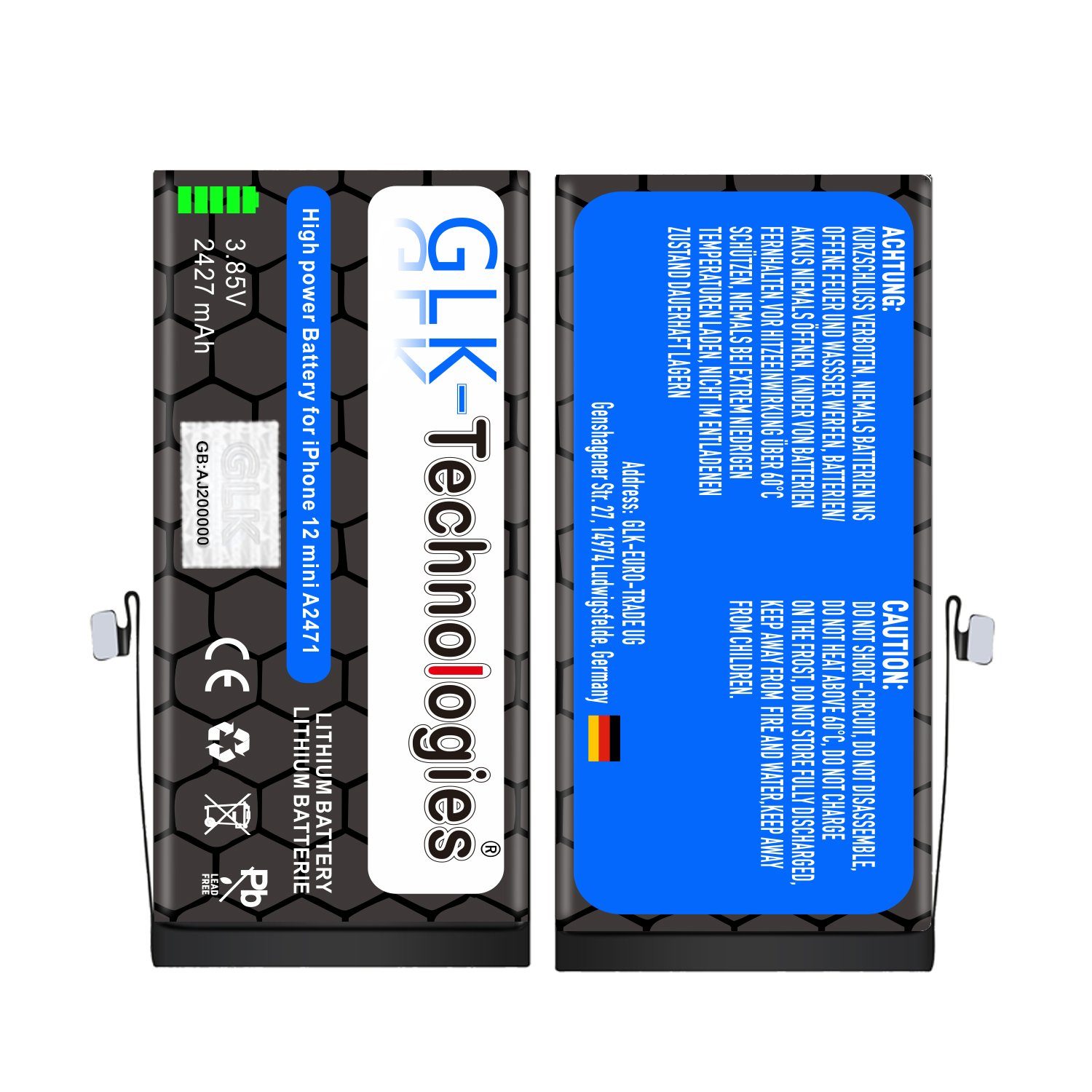 2X inkl. GLK Mini GLK-Technologies Akku für Klebebandsätze 12 iPhone Handy-Akku A2176