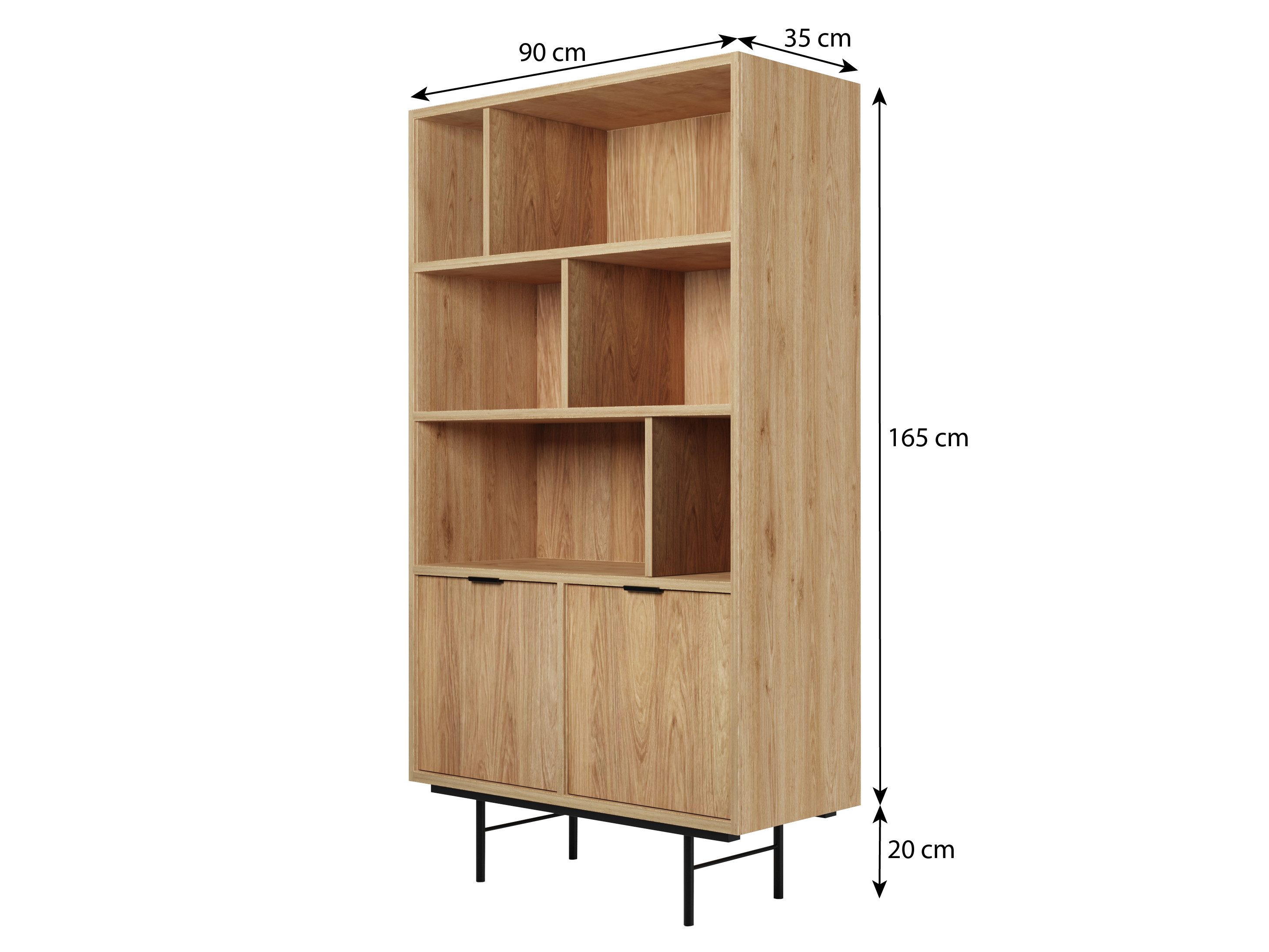 Beautysofa Bücherregal Evron mit 4 offene Regalböden und 2 Unterschränke, hohe Metallbeine, Breite: 90 cm – Bild 5 von 5