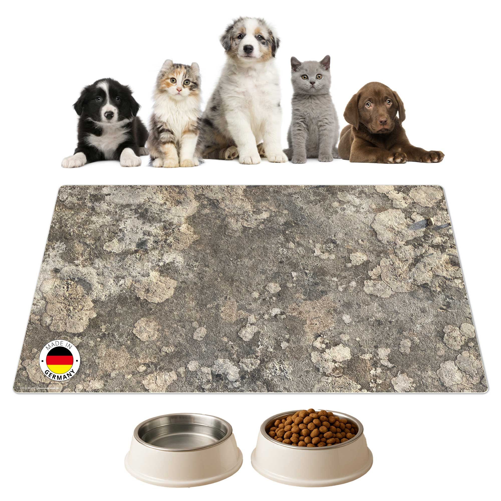 cover-your-desk.de Napfunterlage für Hunde & Katzen „Naturstein grau“ - aus Premium-Vinyl, 1-St., rutschhemmend, abwaschbar, reißfest, Made in Germany