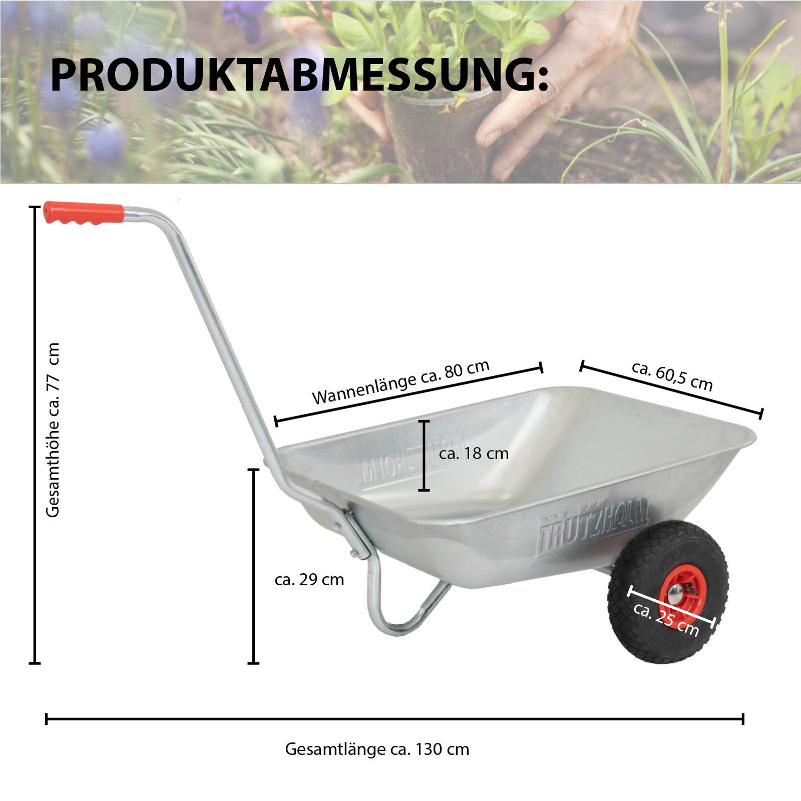 TRUTZHOLM Schubkarre Friedhofskarre 100 kg 75 L Luftreifen Gartenkarre Einhandkarre, (1-tlg), Einhandkarre für Garten