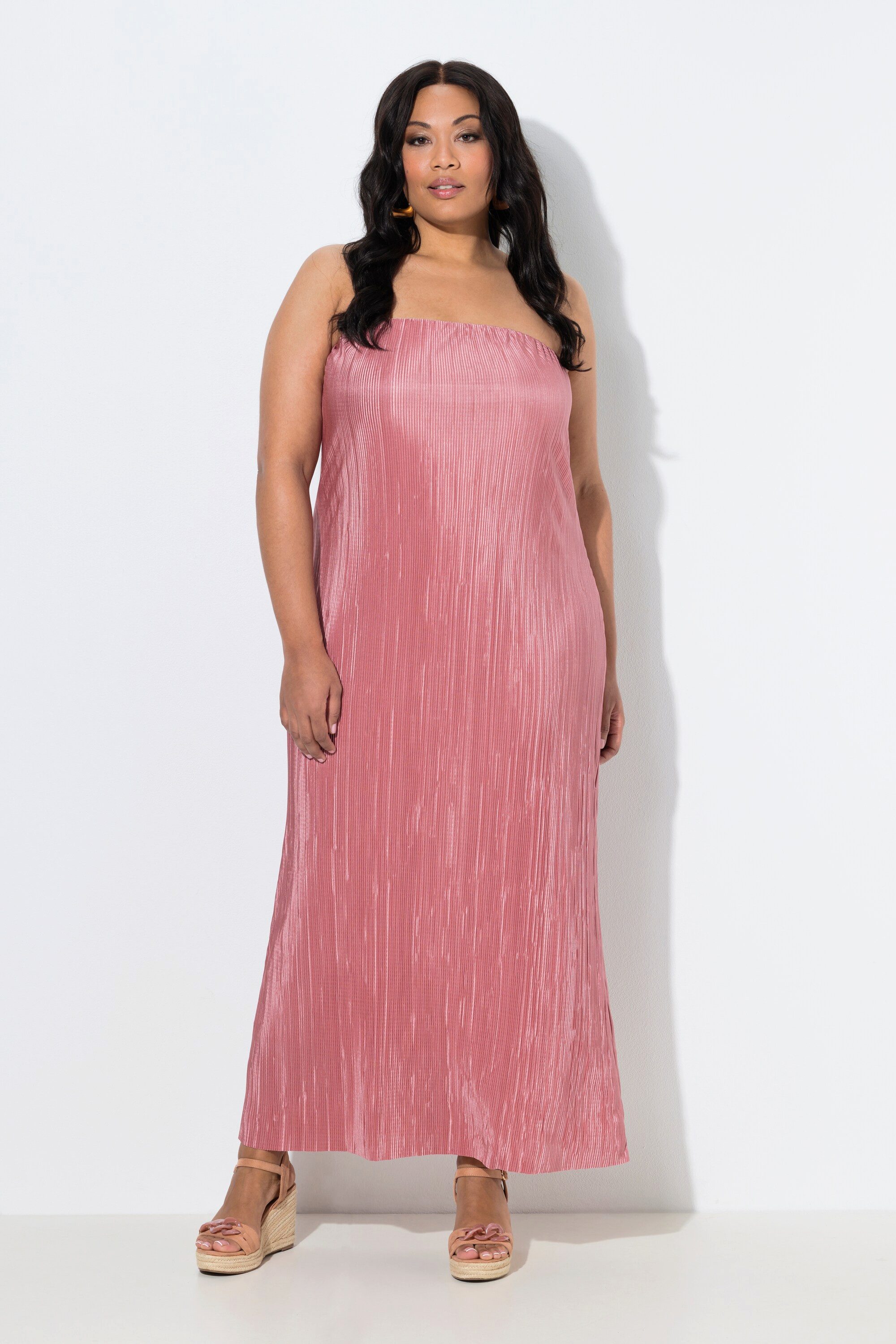 Ulla Popken Jerseykleid Plissee-Maxikleid elastischer Ausschnitt