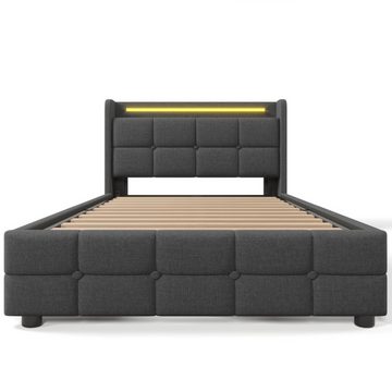 MODFU Polsterbett LED-Bett (mit aufladen USB Ladefunktion LED-Beleuchtung und 2 Schubladen, 90 x 200 cm ohne-Matratze)