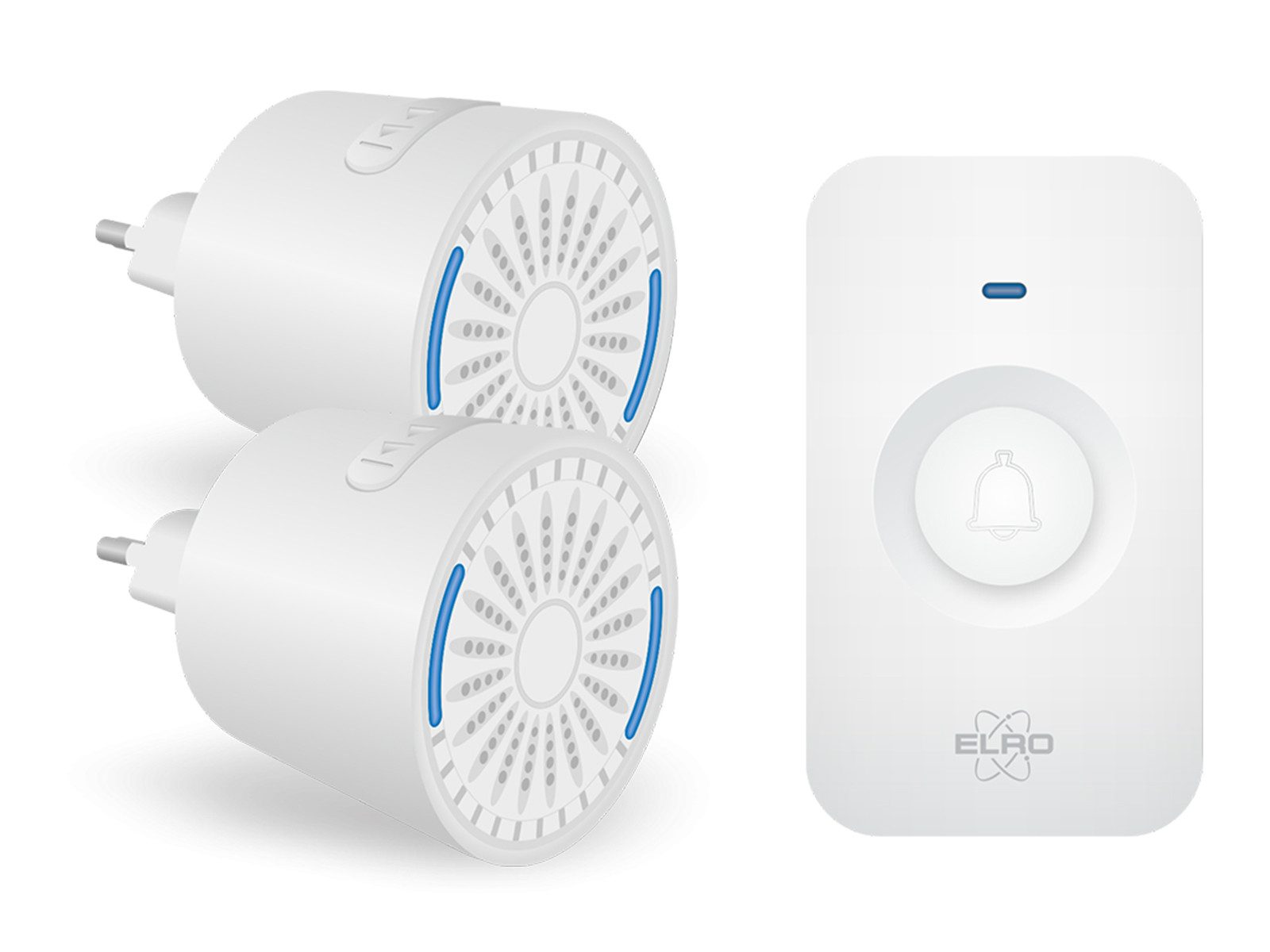 Elro Türklingel-Set, 1 Empfänger, 64 Klingeltöne, (3-tlg), Funkklingel mit Batterie, Türgongs mit Licht für Schwerhörige, Weiß