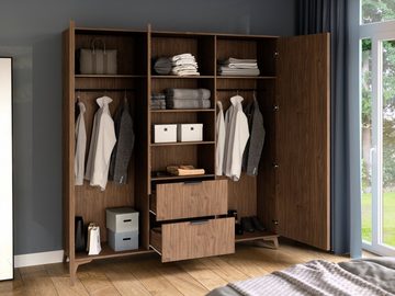 MOEBLO Kleiderschrank Entia (Kleiderschrank 2-türig Schrank Garderobe Schlafzimmer, Eiche Artisan, mit Lamellen Kleiderstange und Regale, mit Schubladen) (HxTxB):192x60x185 cm