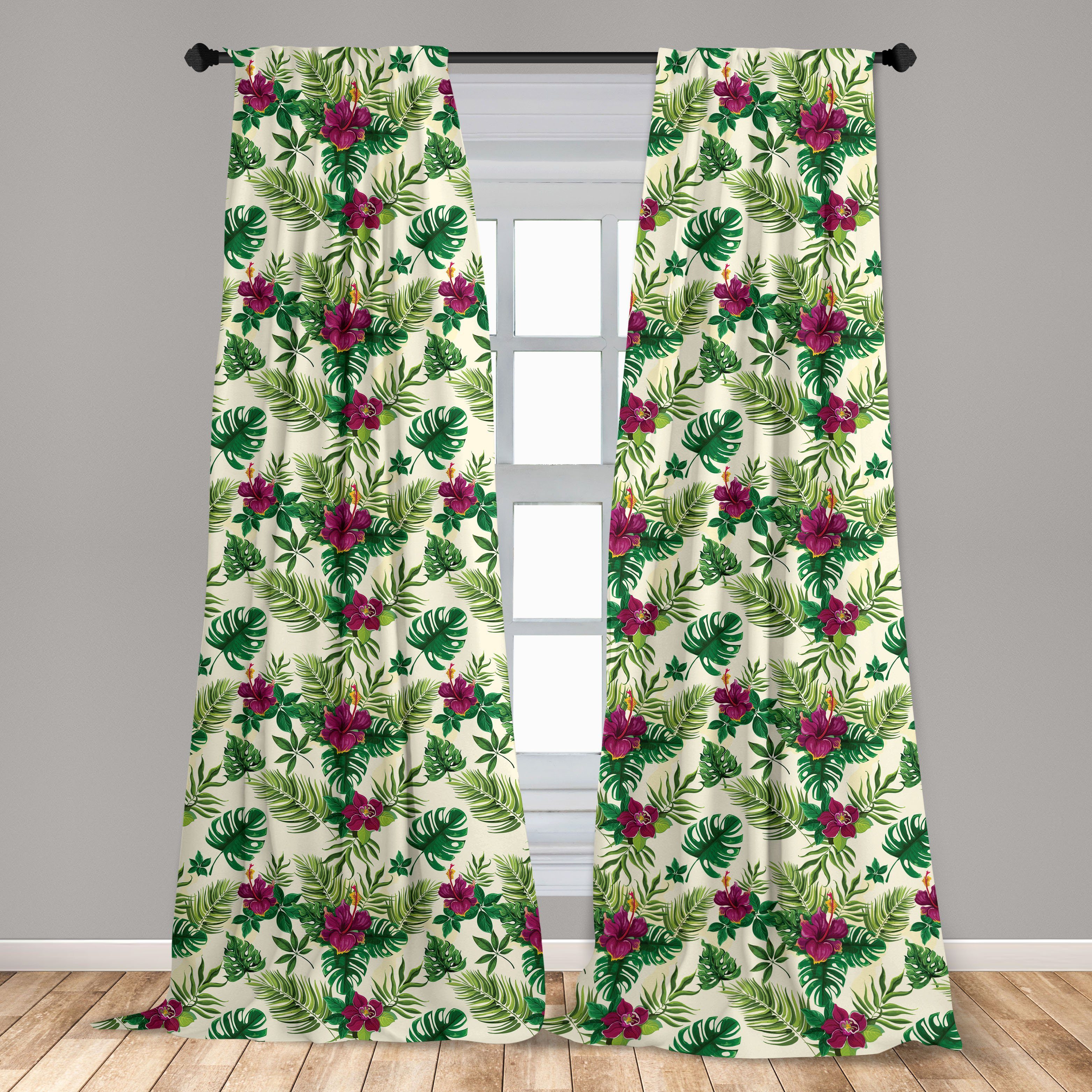 Palme Microfaser, und Gardine Schlafzimmer Wohnzimmer Abakuhaus, Vorhang Blätter Exotische Dekor, für Hibiscus