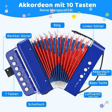 TLGREEN Knopf-Akkordeon Ziehharmonika 10 Tasten (10 tasten kinder akkordeon für Anfänger, 17 Tasten 8 Bässe Akkordeon Kinder), Musikinstrument