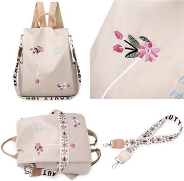 XDeer Daypack Damen-Rucksack mit Blumenstickerei,Wasserdichte Schultasche mit Oxford-Druck,täglicher Reise-Anti-Diebstahl-Schulterrucksack mit hoher Kapazität (Set)