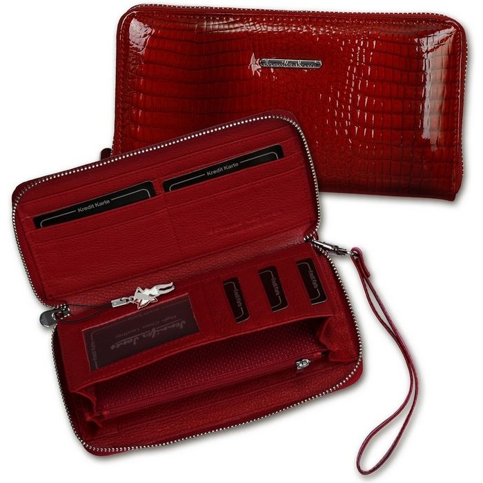 Jennifer Jones Clutch Jennifer Jones Leder Geldbörse RFID Damen Geldbörse Tasche aus Leder Größe ca. 19cm in rot