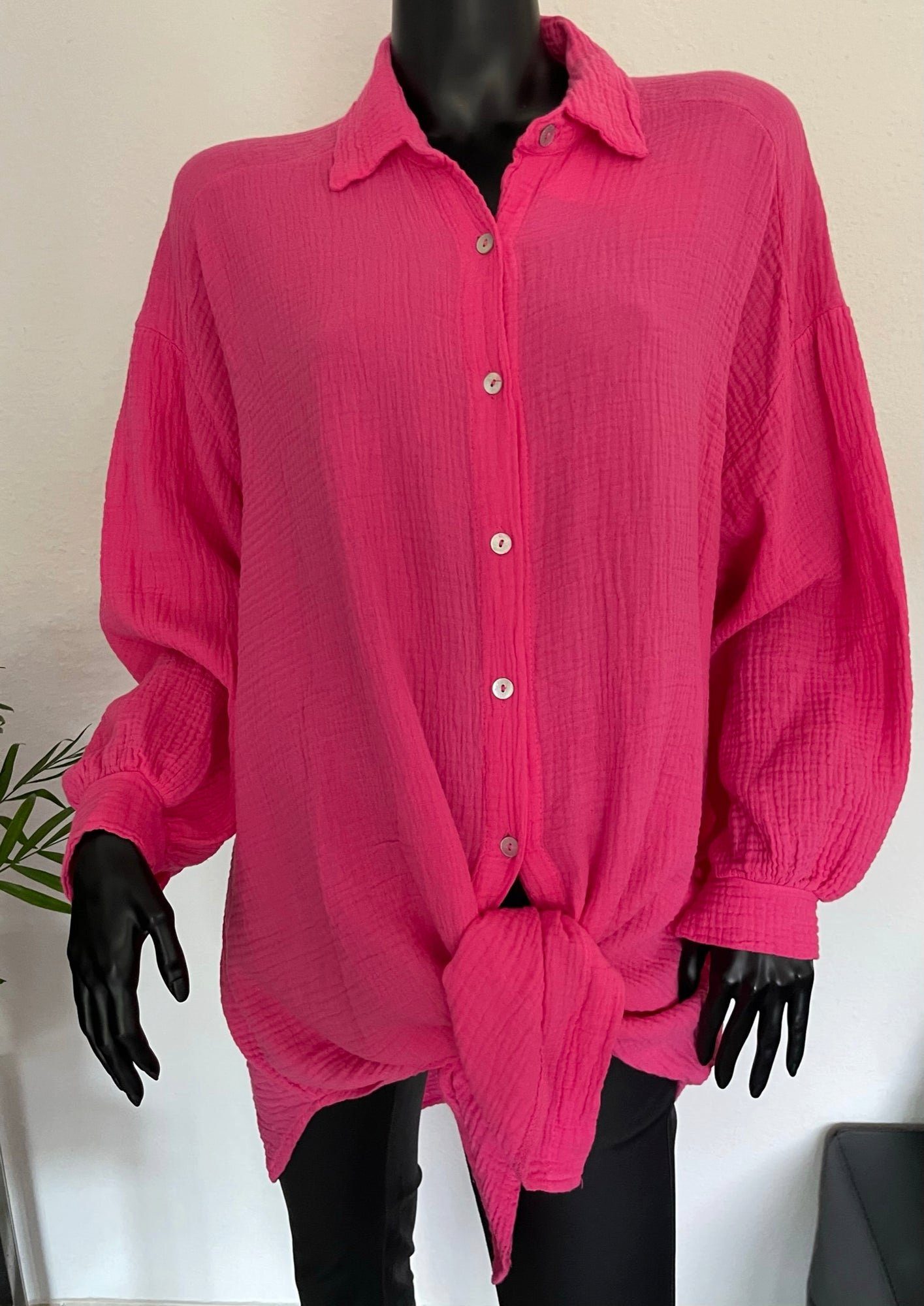 TrendFashion Musselin Bluse online Longbluse pink lang
