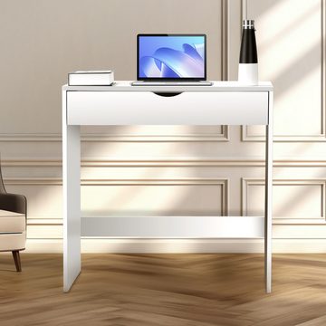 LETGOSPT Schreibtisch Modern Bürotisch Sofatisch, Schublade mit Führungsschienen, 75x40x75cm, Weiß Beistelltisch, Wohnzimmertisch Kaffeetisch mit Schubladen