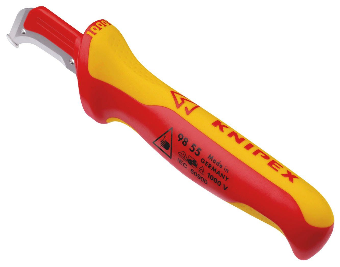 Knipex Abmantelungsmesser 98 55, mit Gleitschuh, isolierender Mehrkomponenten-Griff, VDE-geprüft 180 mm