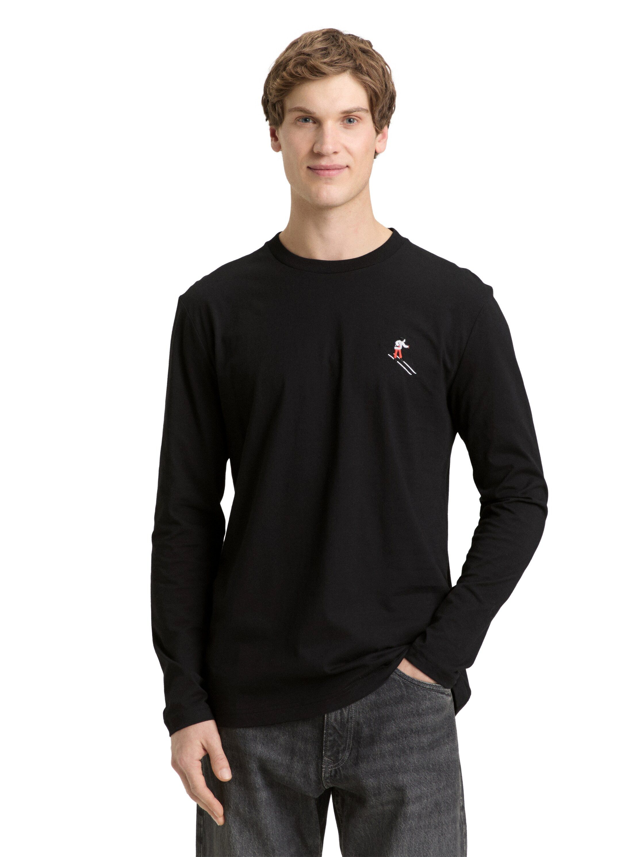 TOM TAILOR Denim Langarmshirt mit Logo-Stickerei auf der Brust