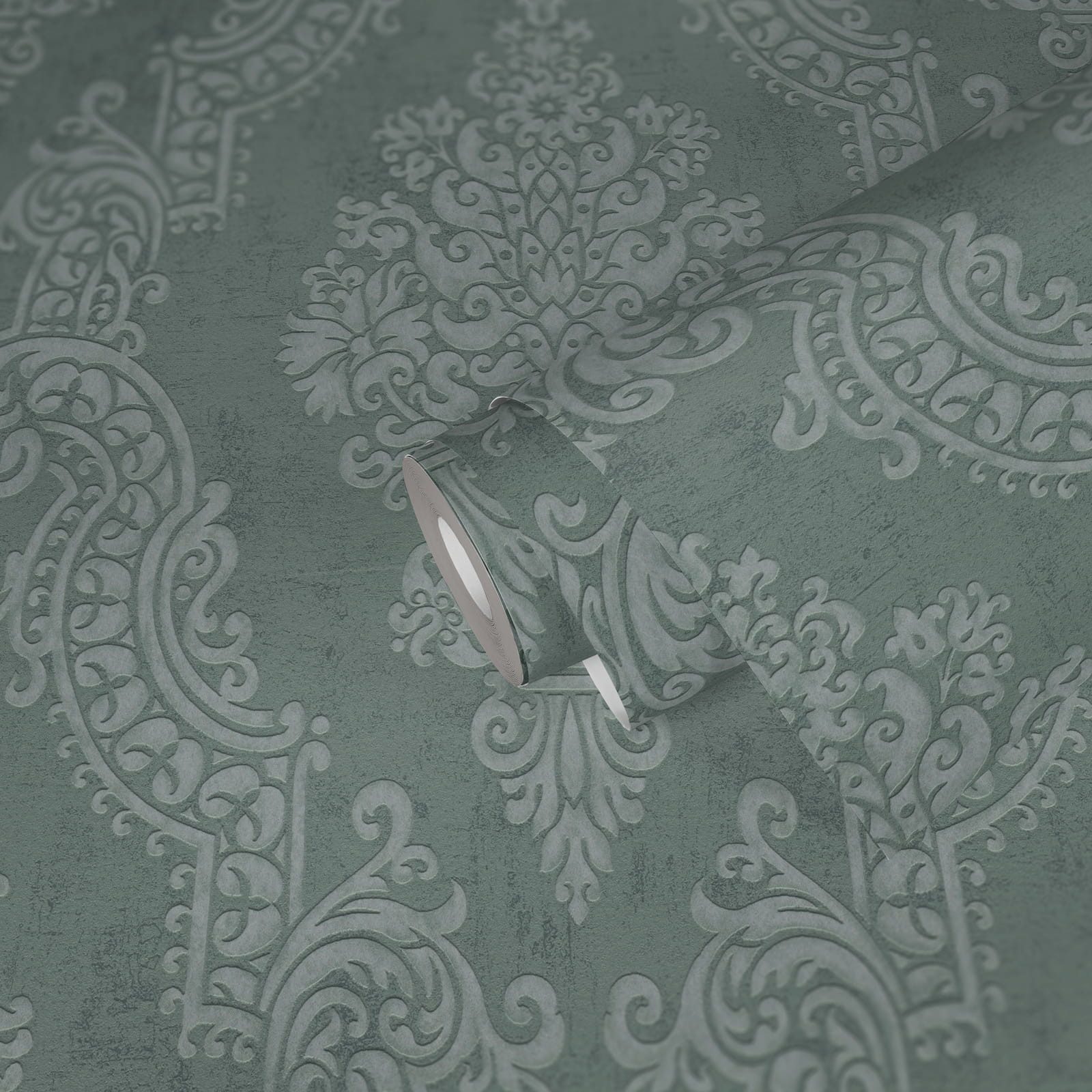 A.S. Création Vliestapete Barock Ornamente Motiv Damast Grün Metalllic 39765-1