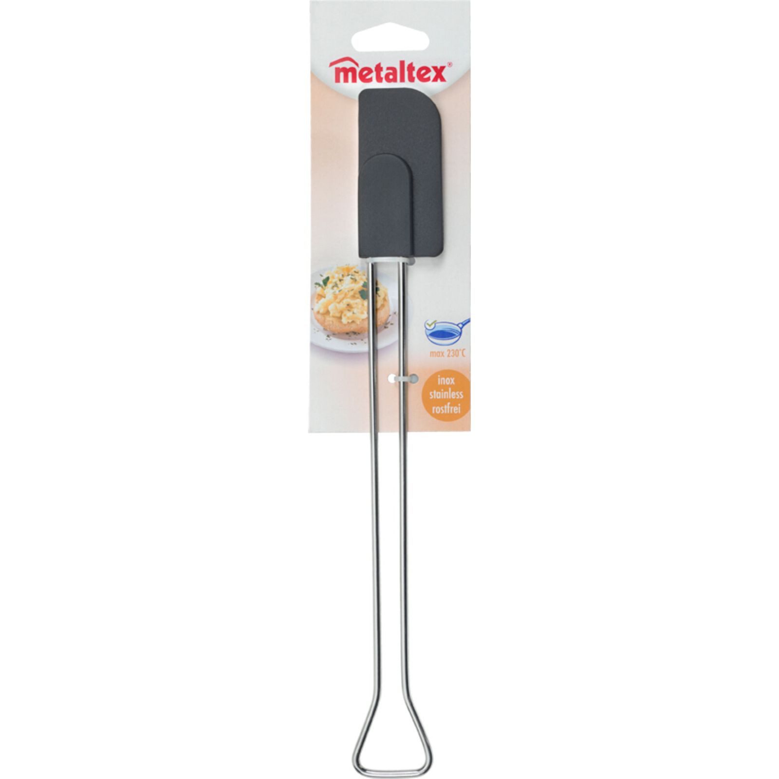 Metaltex Teigschaber Silikonteigschaber 29×3,5 cm schwarz mit Inoxgriff – hitzefest 230 °C