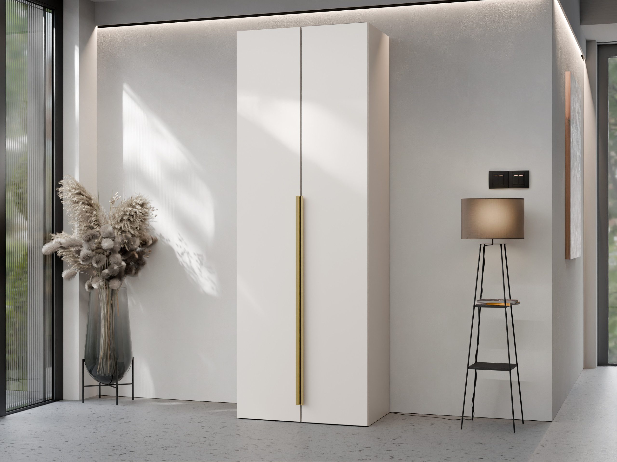 MIRJAN24 Kleiderschrank Kerkin 2D (mit zwei Drehtüren) Griffe aus Metall in der Farbe Gold, 70x42x200 cm