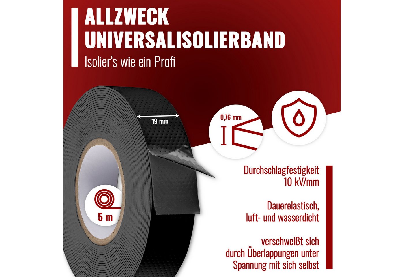 Thumbnail - Poppstar Isolierband Selbstverschweißendes Elektro & Universalisolierband (1-St) Mittelspannungsband für Spannungen bis ...