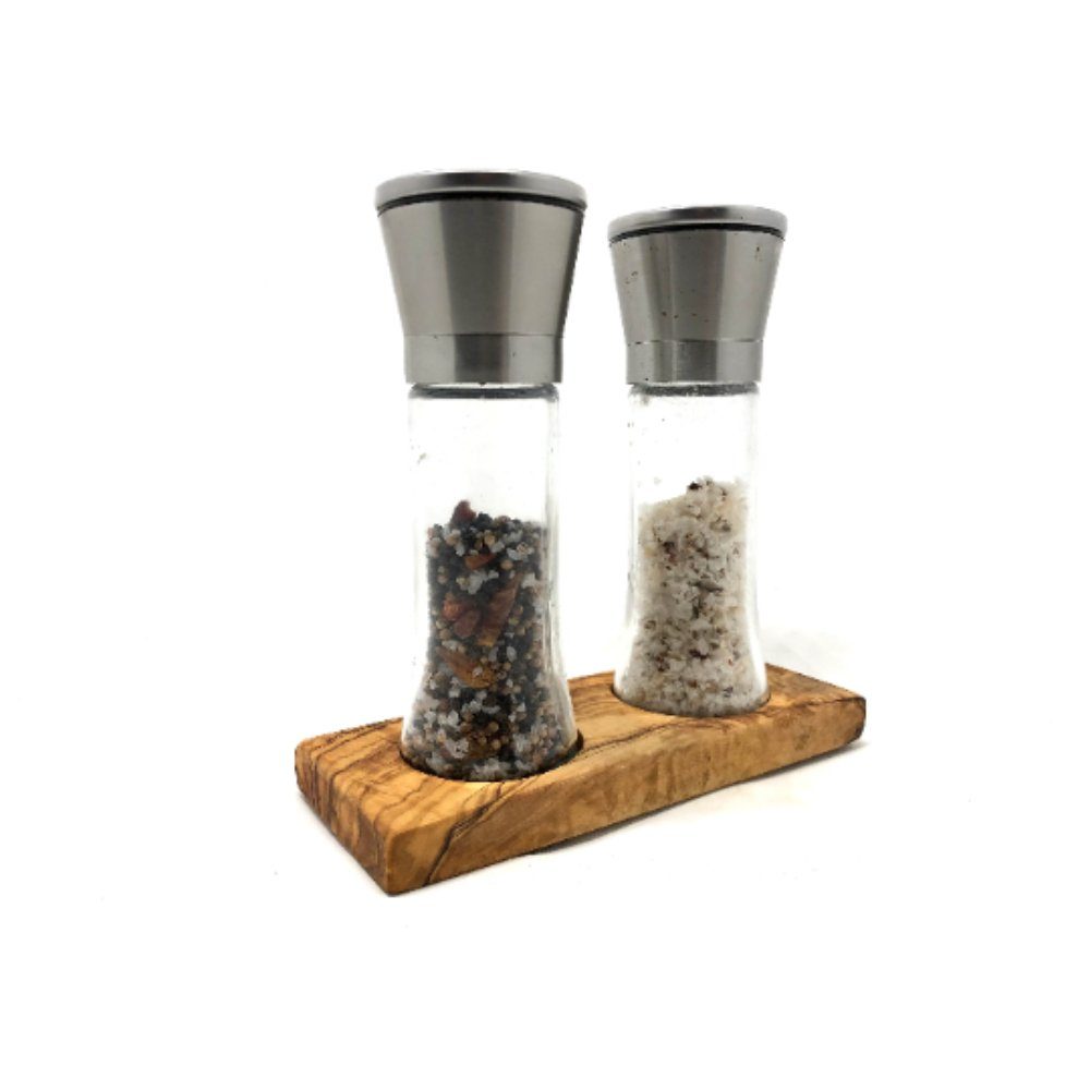 Salz- / Pfefferstreuer Sockel DUO für Salz- und Pfeffermühle Olivenholz Untersetzer Menage