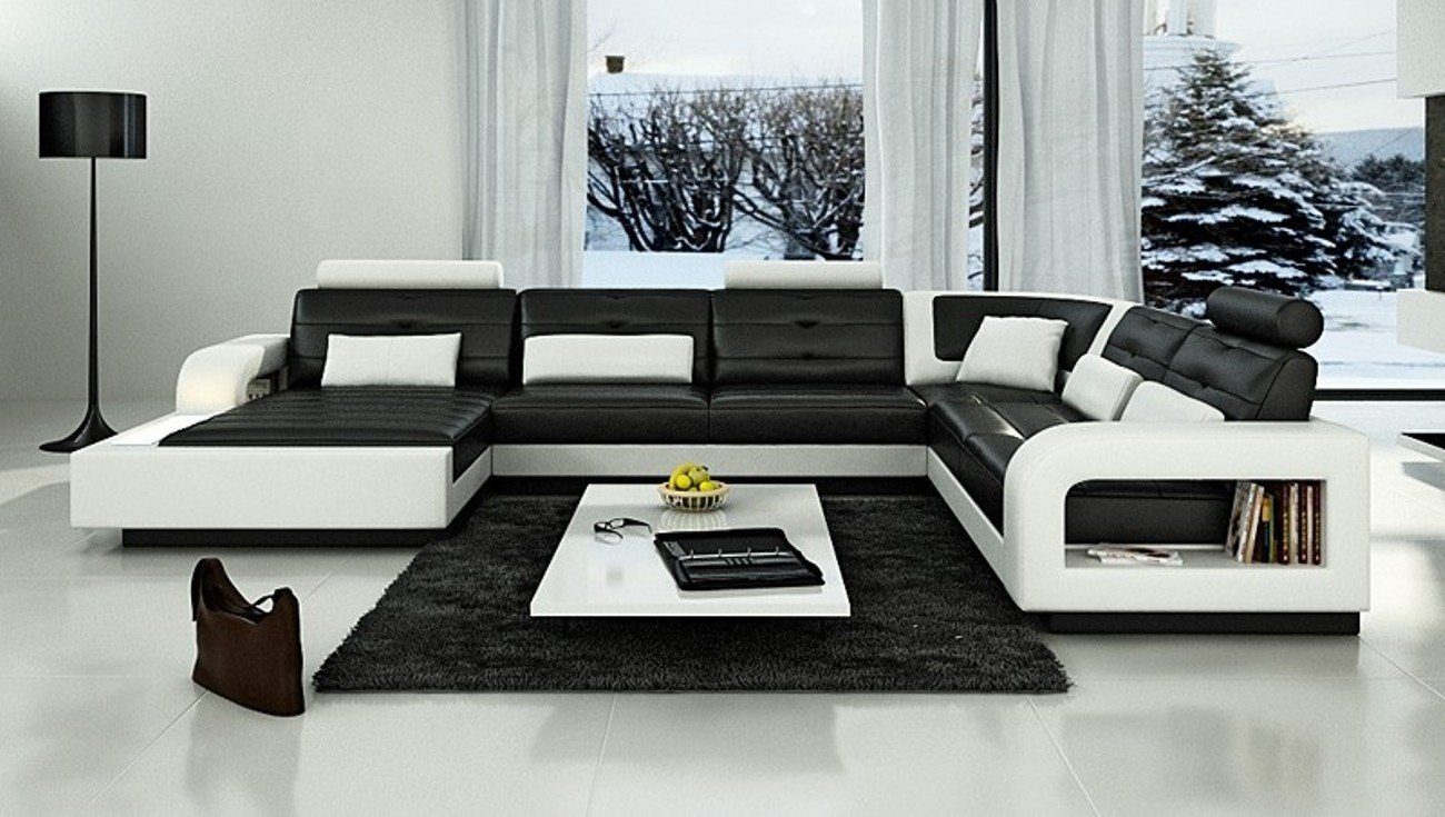 JVmoebel Ecksofa, Ecksofa Polster Couch Leder Ecksofa Wohnlandschaft U-Form Modern Schwarz