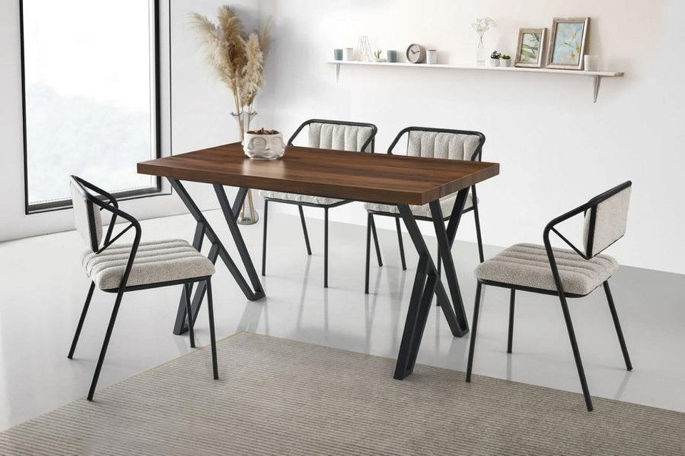Essgruppe Braunes Holztisch-Set mit eleganten Stühlen für gemütliche Mahlzeiten