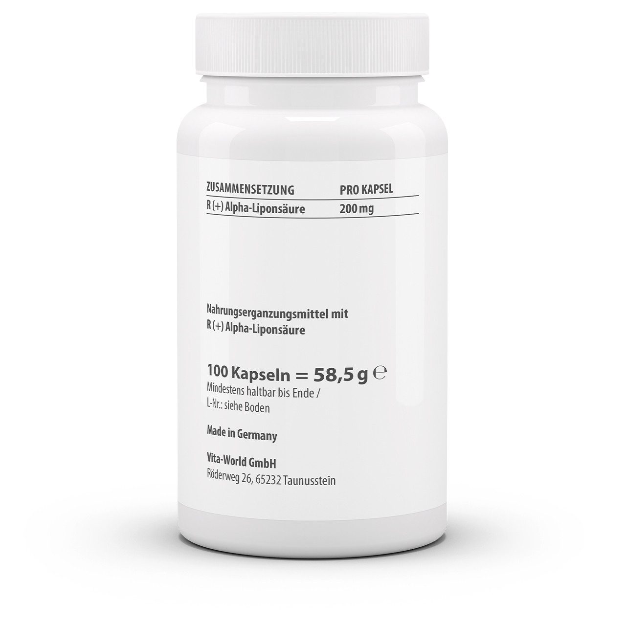 vitaworld R Alpha-Liponsäure 200 mg - aus der natürlichen, bioaktiven Form Kapseln, 100 St., 48 g