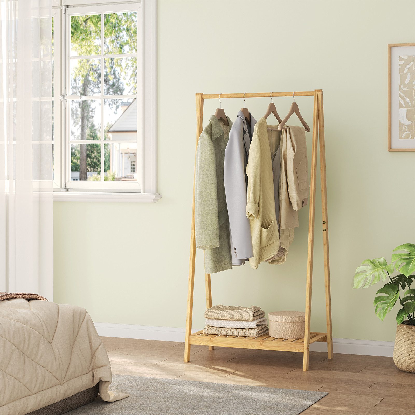 EUGAD Kleiderständer, mit Kleiderstange, Ablagefläche, offene Garderobe
