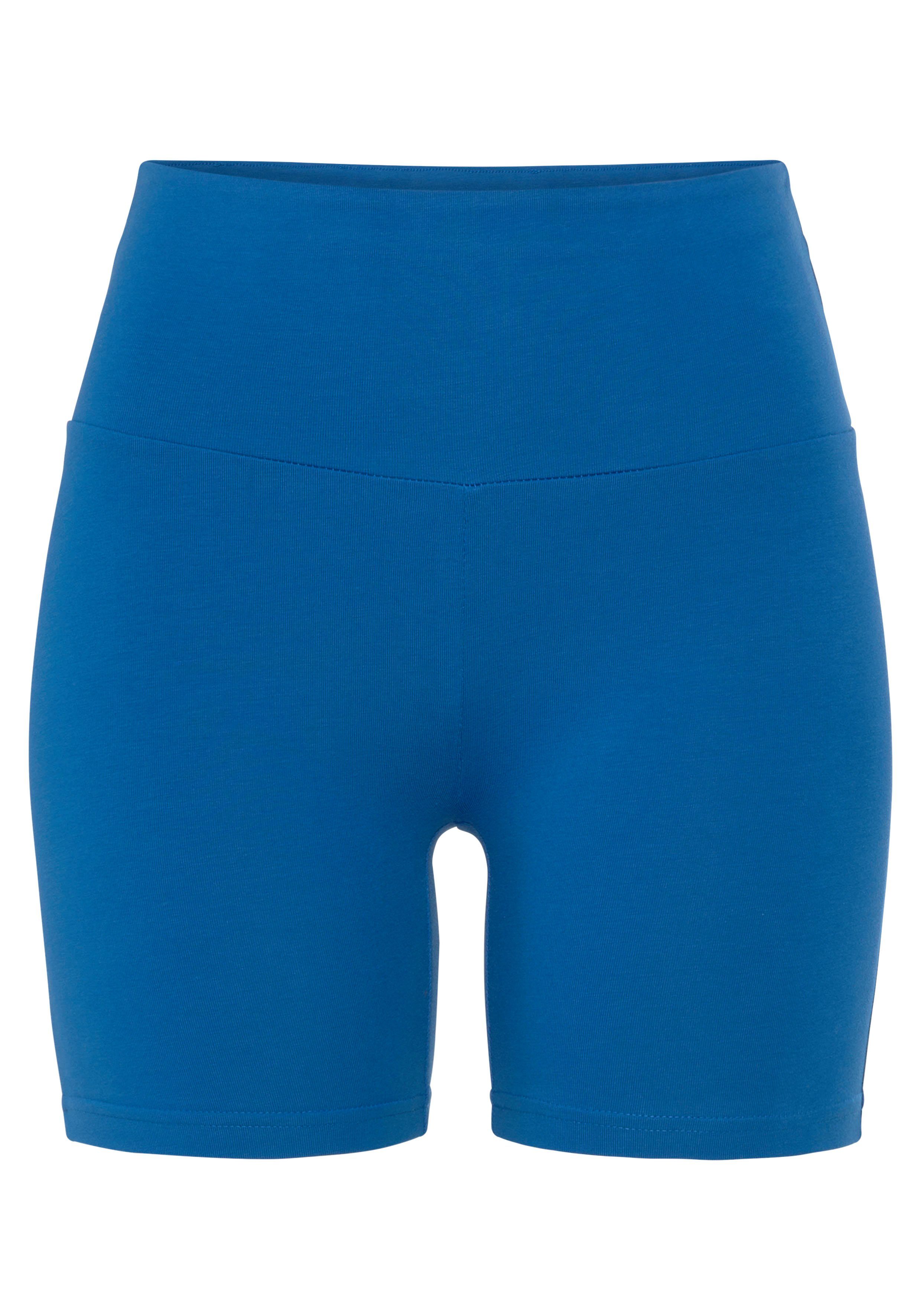 Loungewear Shorts Bündchen royal und Logodruck, LASCANA mit breitem blau
