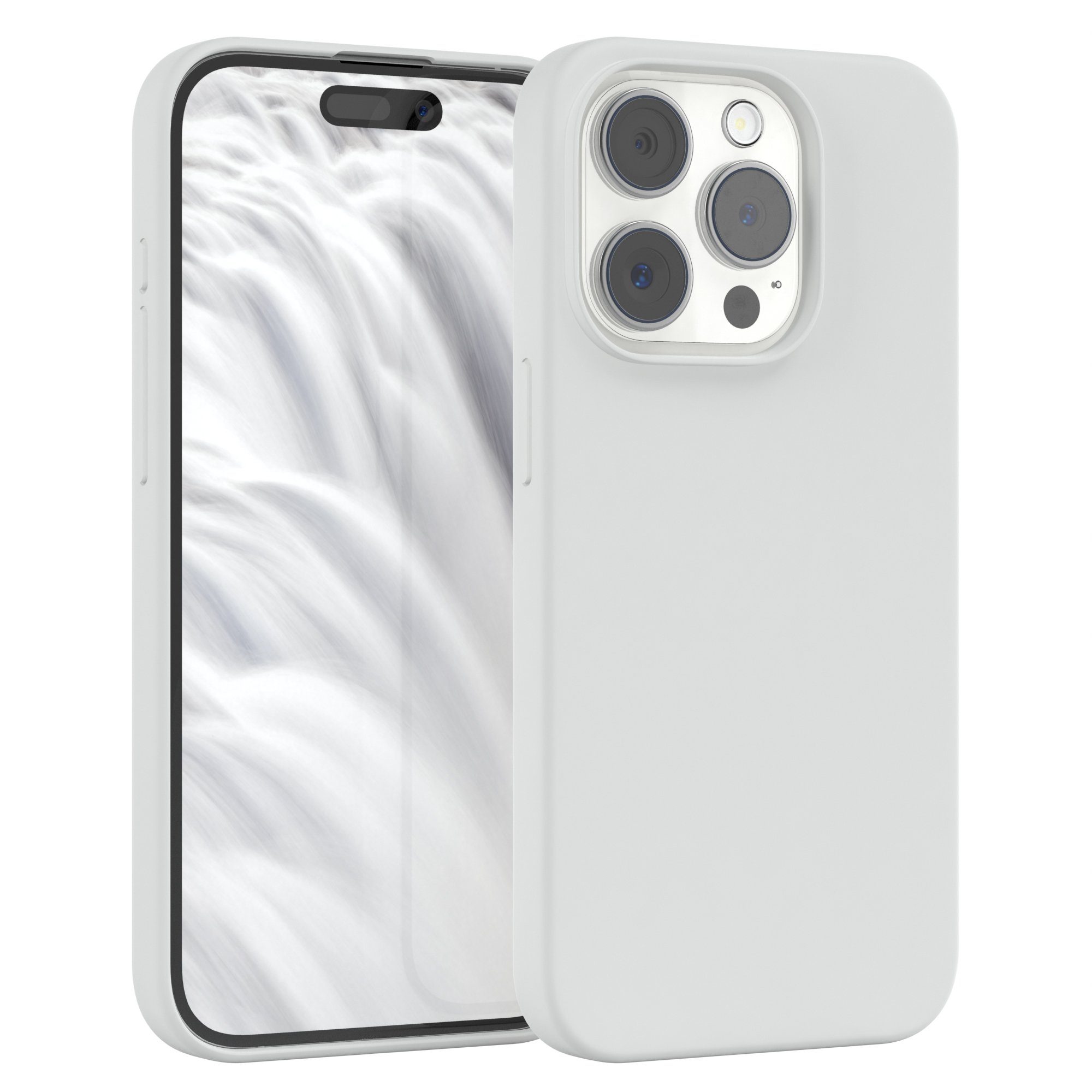 EAZY CASE Handyhülle Premium Silikon Case für Apple iPhone 15 Pro 6,1 Zoll, Silikon Schutzhülle mit Kameraschutz kratzfest Handy Softcase Weiß