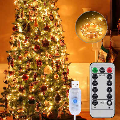 CALIYO LED Stripe Lichterkette Außen Batterie, 2er 10M 100 LED mit Fernbedienung, Wasserdichte IP68 mit 8 Modi und Timer für Weihnachten