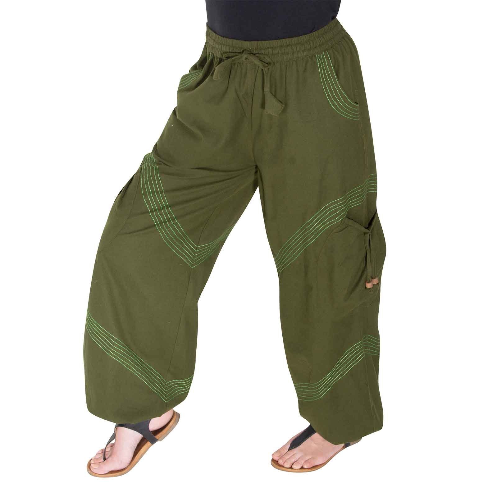 KUNST UND MAGIE Haremshose in Farben klassischen Magie Kunst Pluderhose Goa Unisex und Army Green