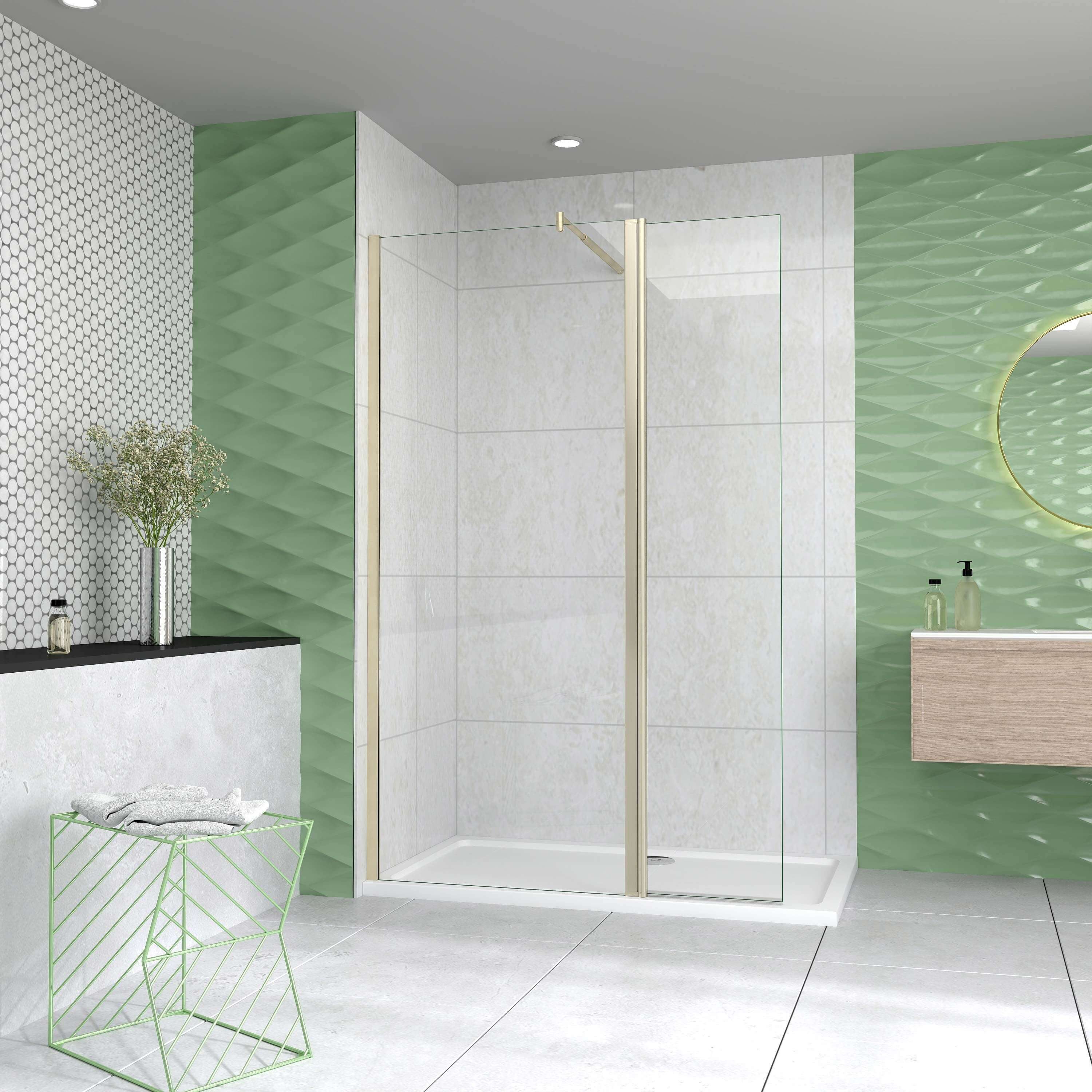 Duschparadies Walk-in-Dusche 200cm 8mm ESG mit Golden Stabilstange Seitenwand Duschabtrennung, Sicherheitsglas, Glas