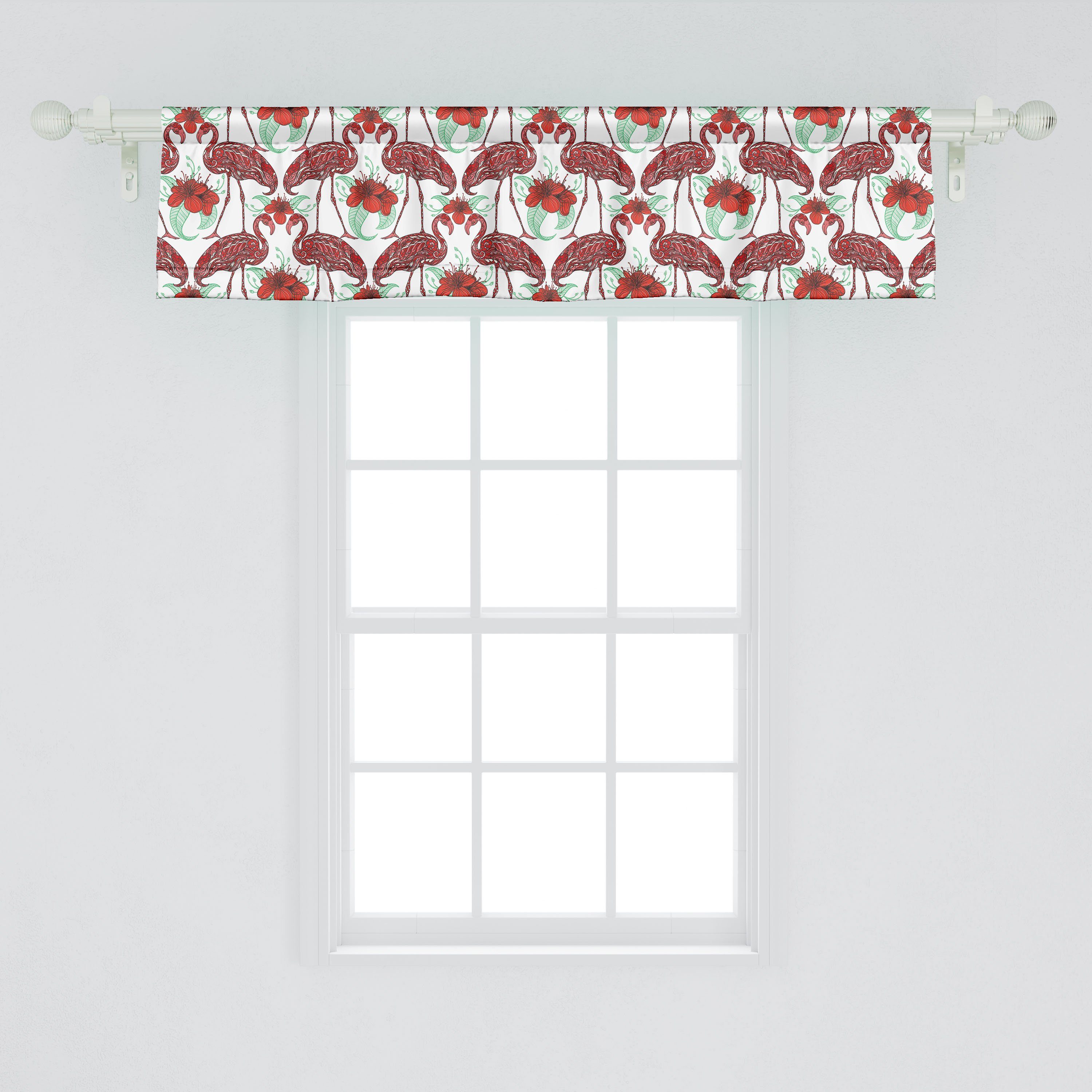 Microfaser, Vorhang Stangentasche, für Küche floral mit Birds Schlafzimmer Abakuhaus, Flamingo Scheibengardine Dekor Volant