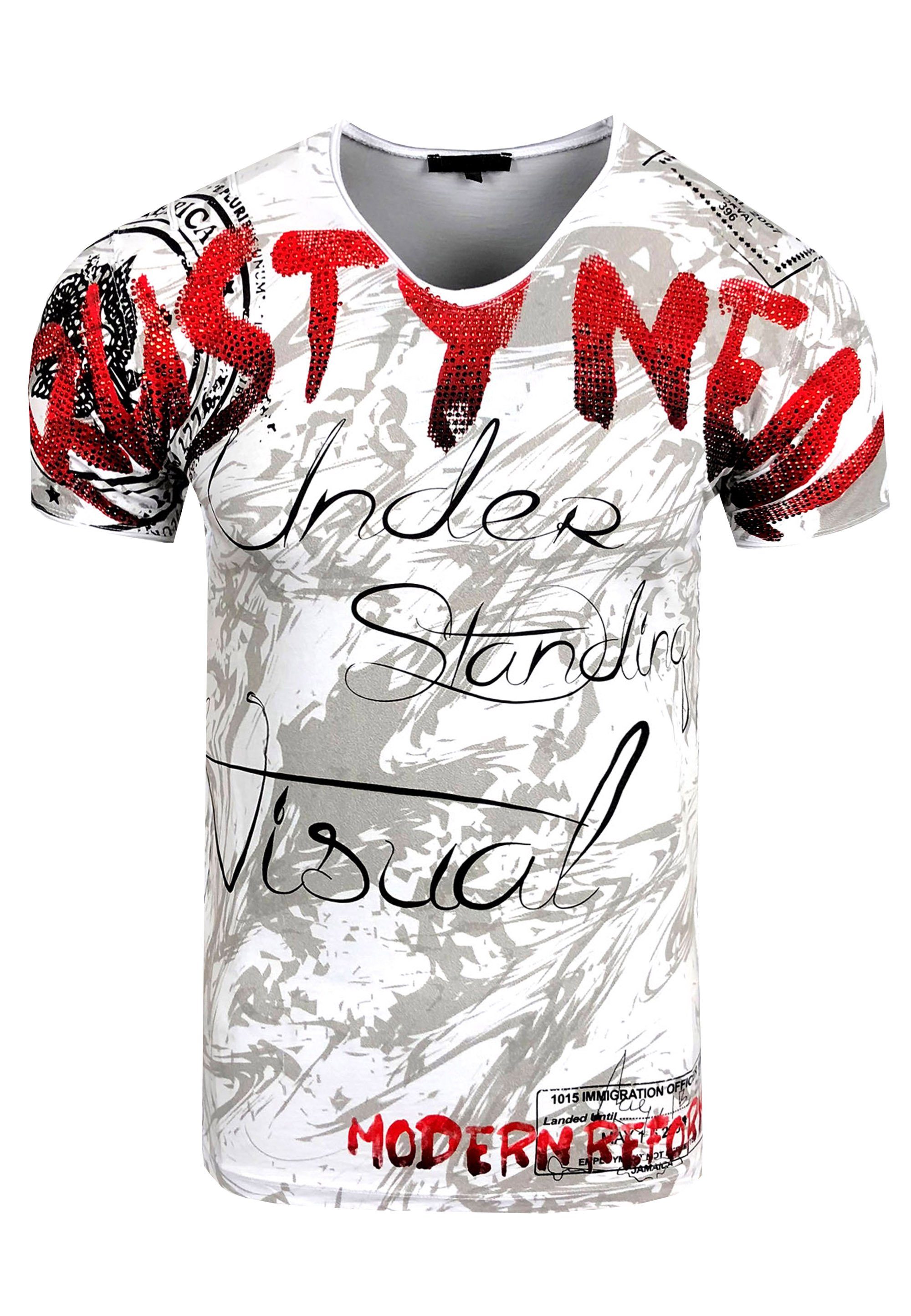 Rusty Neal Strass-Design mit aufwendigem weiß T-Shirt
