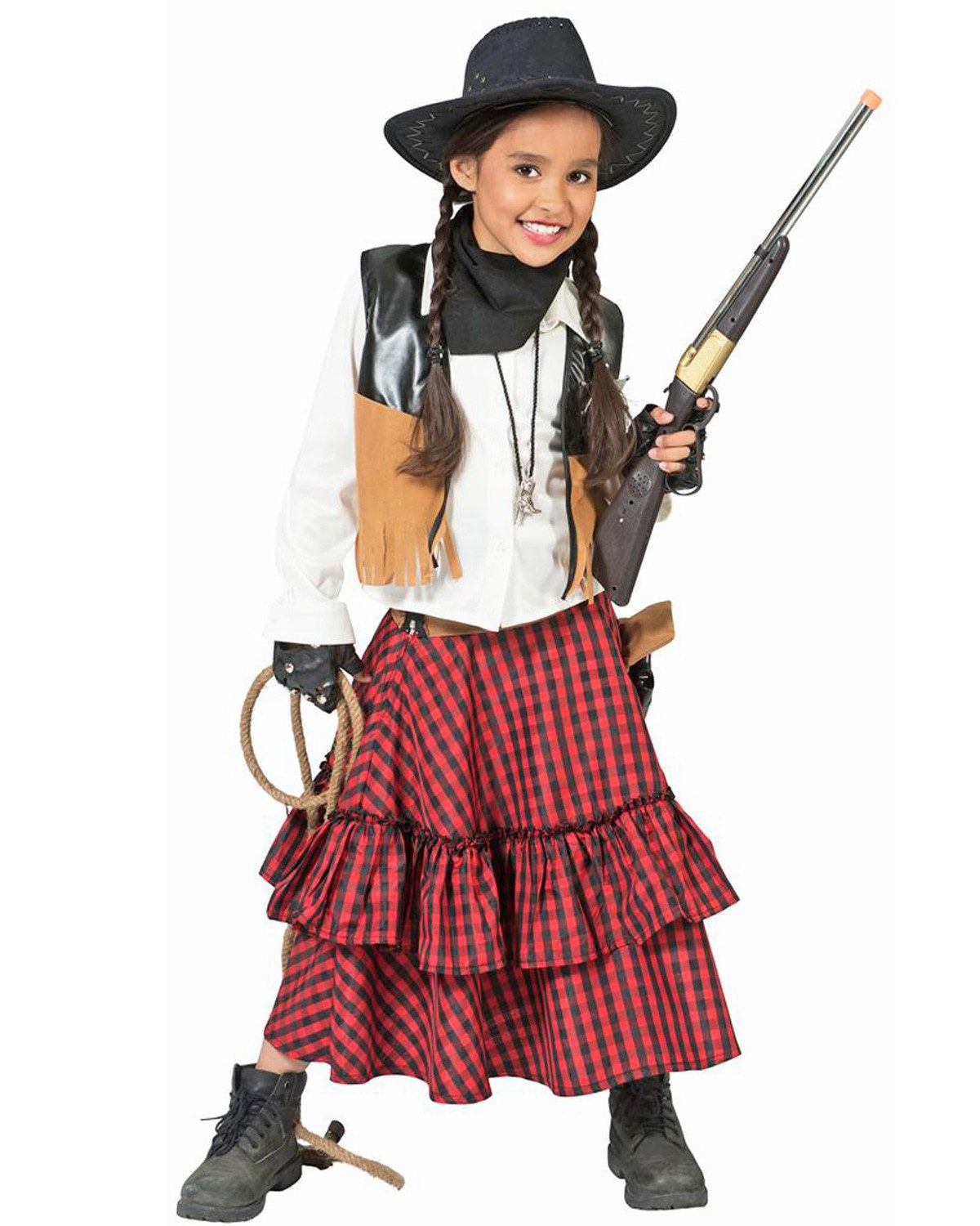 Kostüm Cowgirl Kostüm 'Austine' für Mädchen, Rot Schwarz