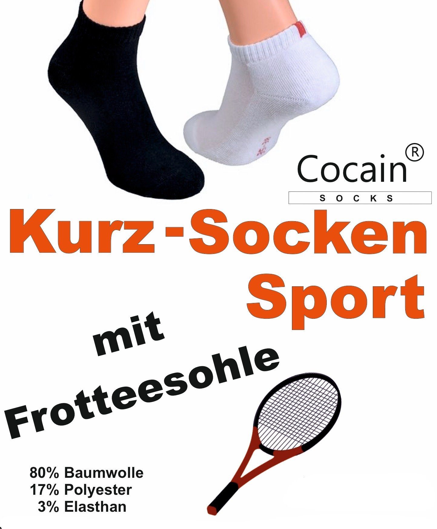 Cocain underwear Kurzsocken Damen Herren Sport Kurz Socken schwarz weiß dicke Frottee Sohle Baumwo (6-Paar) atmungsaktiv und feuchtigkeitsregulierend