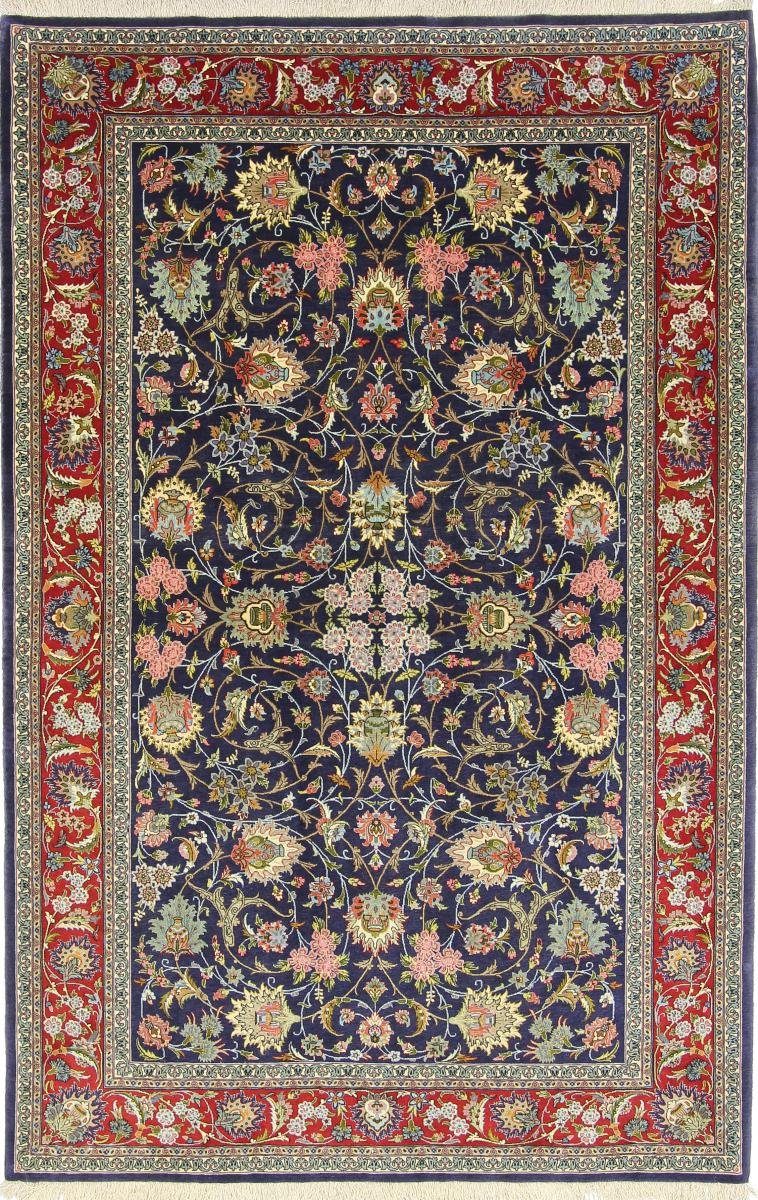 Orientteppich Isfahan Seidenkette 141x219 Handgeknüpfter Orientteppich, Nain Trading, rechteckig, Höhe: 6 mm