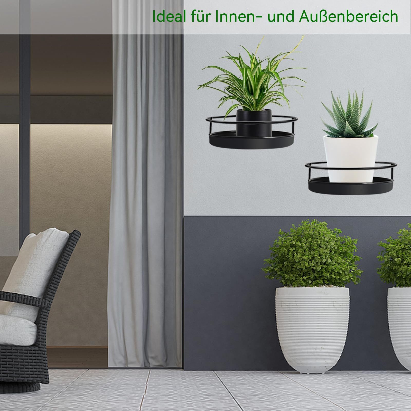 Agger Pflanzentreppe Wandmontiertes Pflanzenregal, Wandregal aus Metall für Blumentöpfe, 2-teiliges Set,geeignet für Balkon,Veranda und Schlafzimmerdekoration – Bild 5 von 5