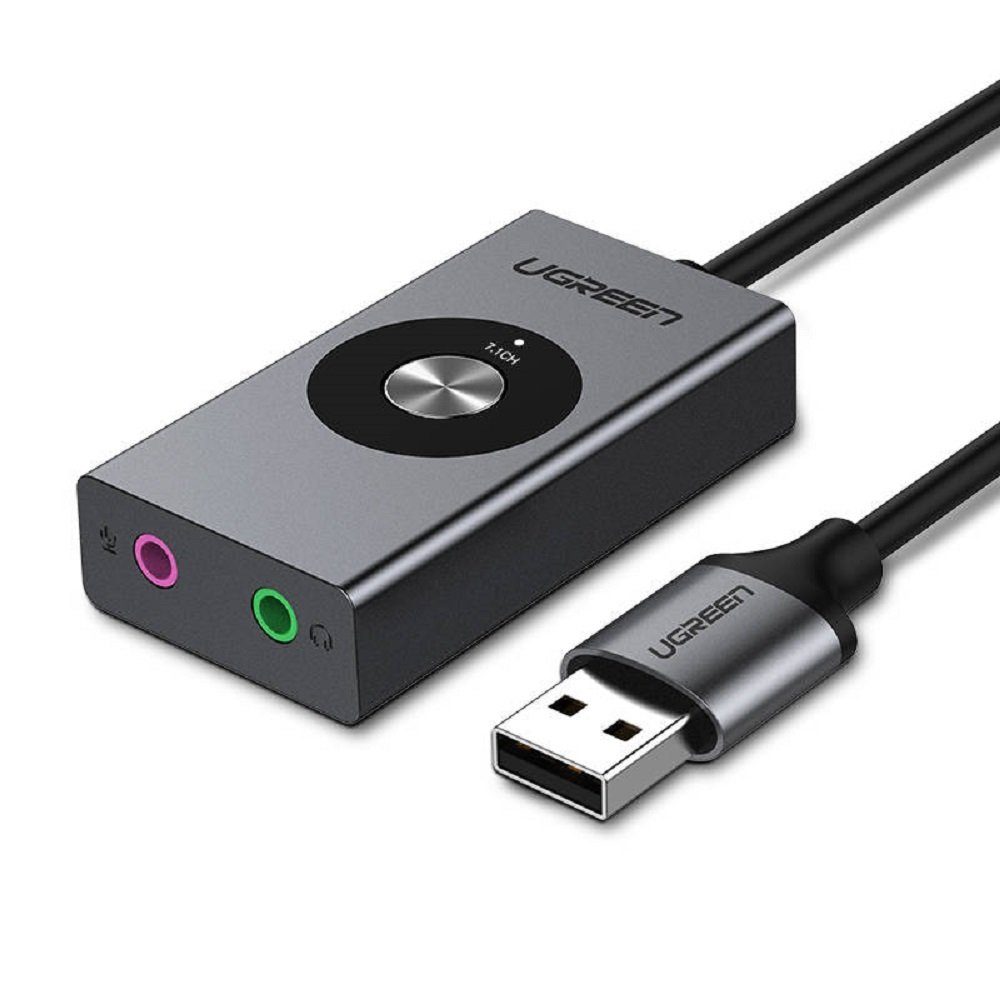 UGREEN 7.1 externe Soundkarte Musik USB Adapter mit Lautstärkregler Stereo  Surround Sound Gamer Spiele, schwarz USB-Adapter