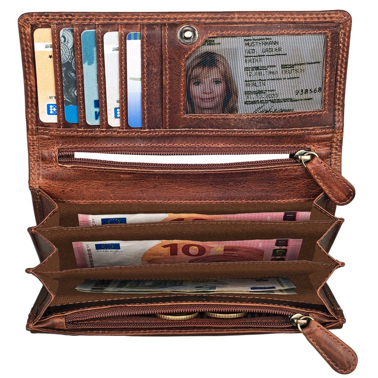"Hannah" - Vintage RFID Geldbörse für Damen Geldbörse kara cognac STILORD