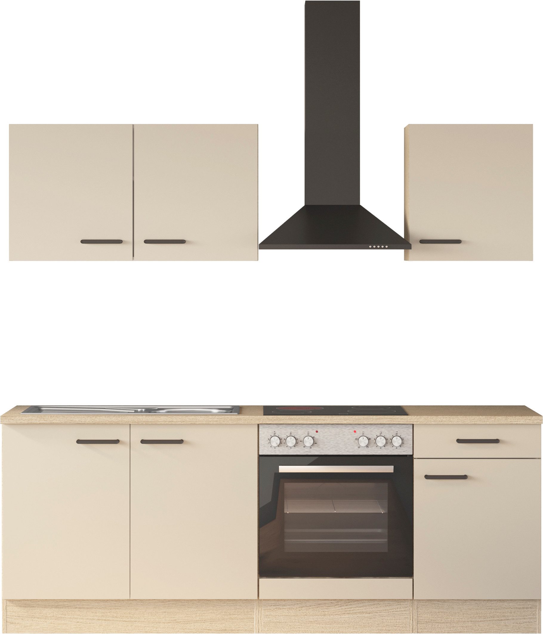 Flex-Well Küche Creso, Breite 210 cm, wahlweise mit E-Geräte und Spüle in Edelstahl und schwarz