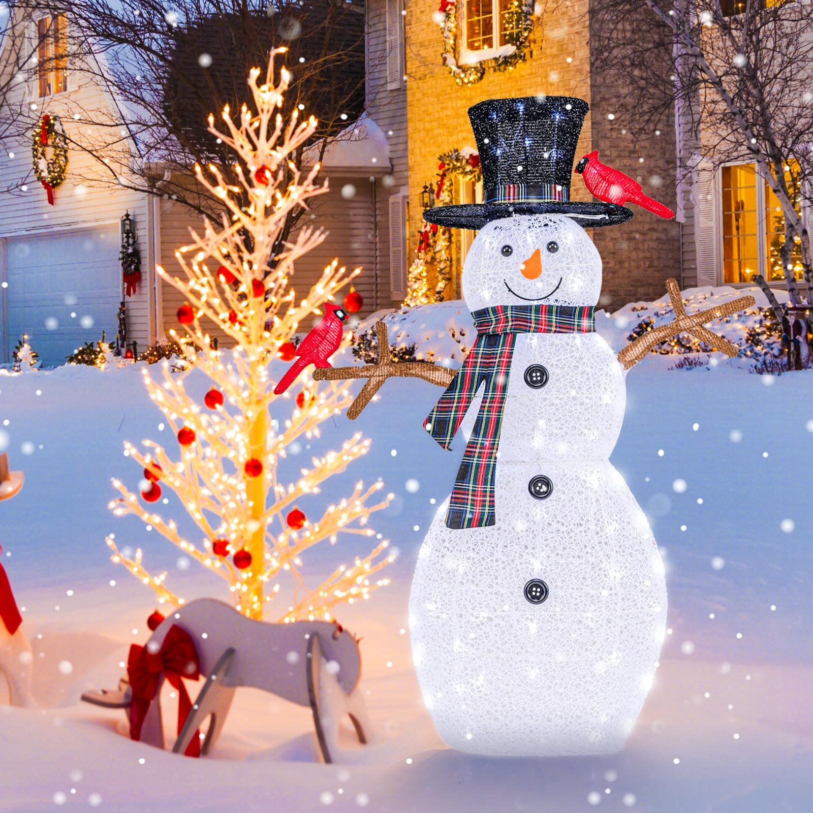 COSTWAY Schneemann, mit warmweißen LEDs & Erdspießen, witterungsbeständig