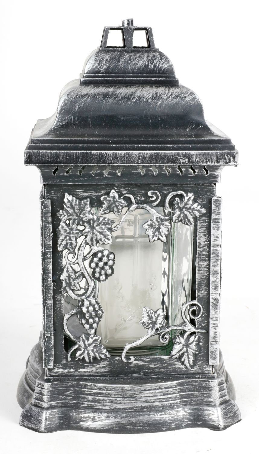 Grabkerze BURI silber Grabschmuck Öllicht Grablaterne Friedhof Kerzenlaterne 26cm Grablicht mit