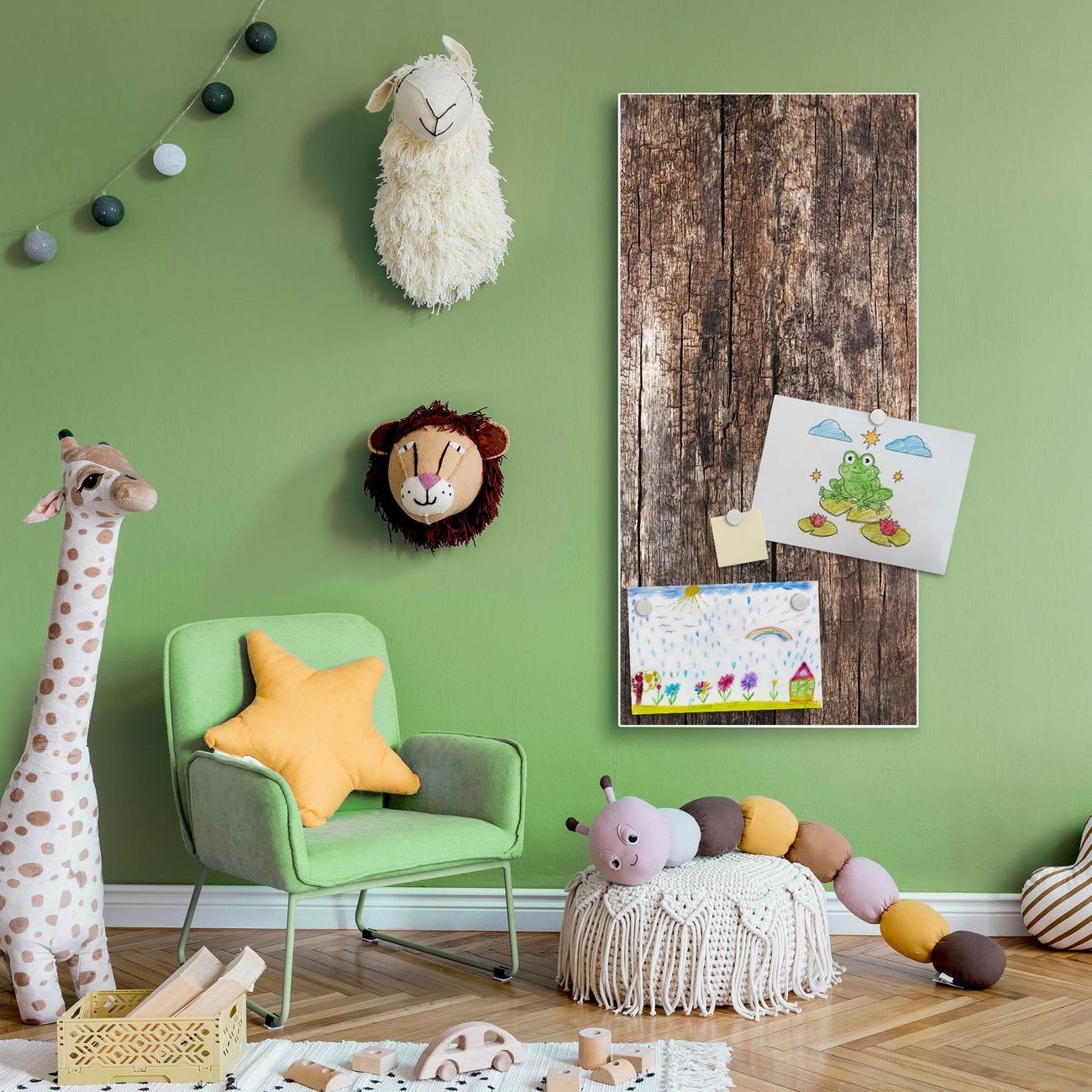 banjado Wandtafel Stahl Altes Holz, (inkl. 4 Magnete, Stahlmagnettafel)