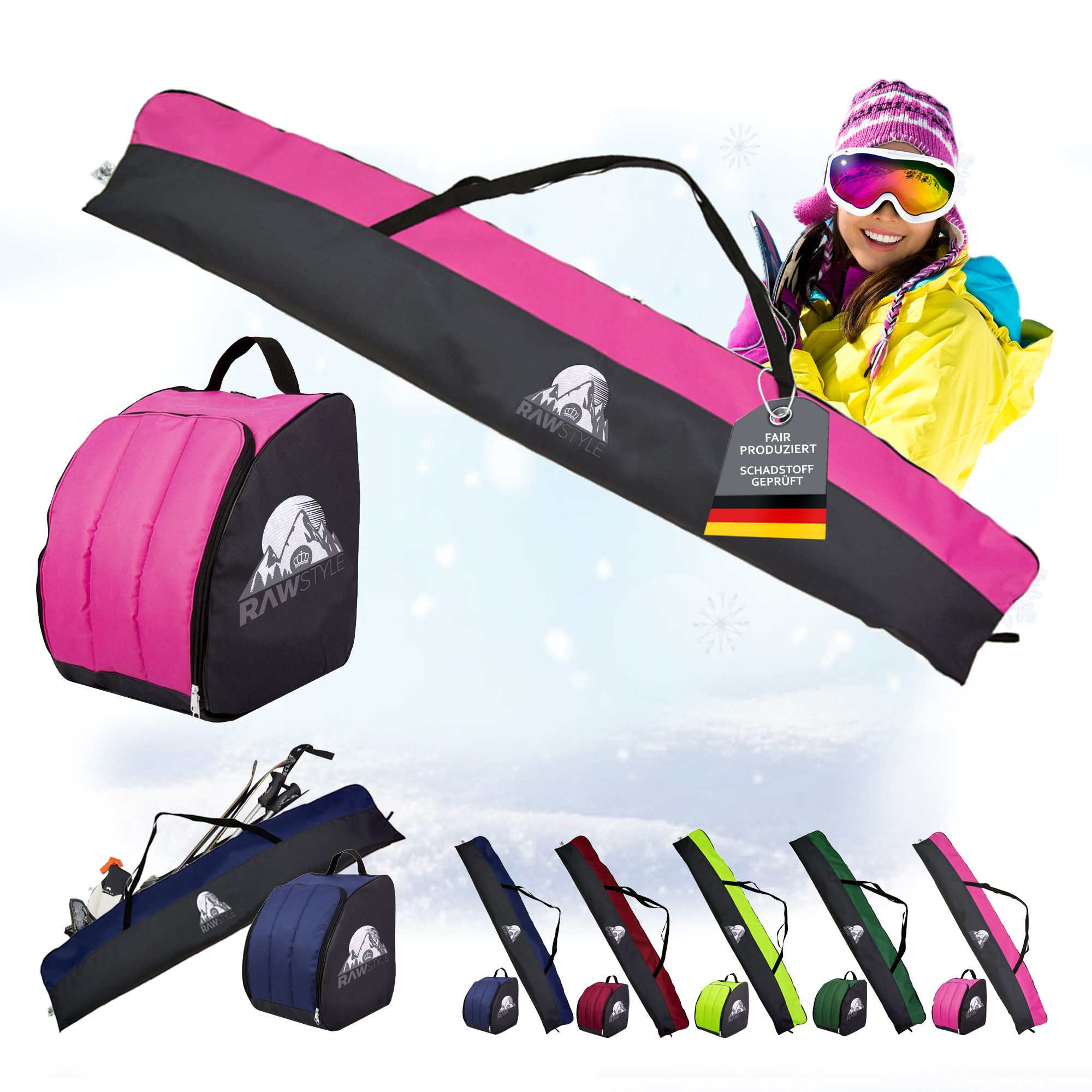 BambiniWelt by Rafael K. Skitasche Skitasche Ski-Schuh-Tasche KOMBI SET 160cm oder 180cm wasserdicht (Skitasche + Skischuhtasche), wasserdichtes, starkes Cordura-Gewebe