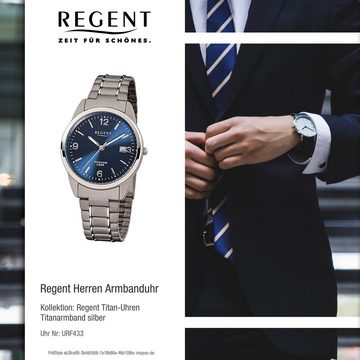 Regent Quarzuhr Regent Herren-Armbanduhr silber grau Analog, (Analoguhr), Herren Armbanduhr rund, mittel (ca. 36mm), Titanarmband